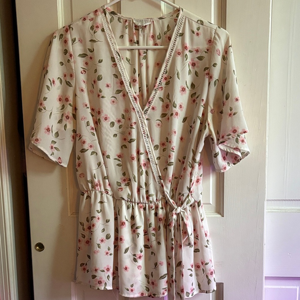 Pre loved Cider Pink Floral Wrap Blouse size large